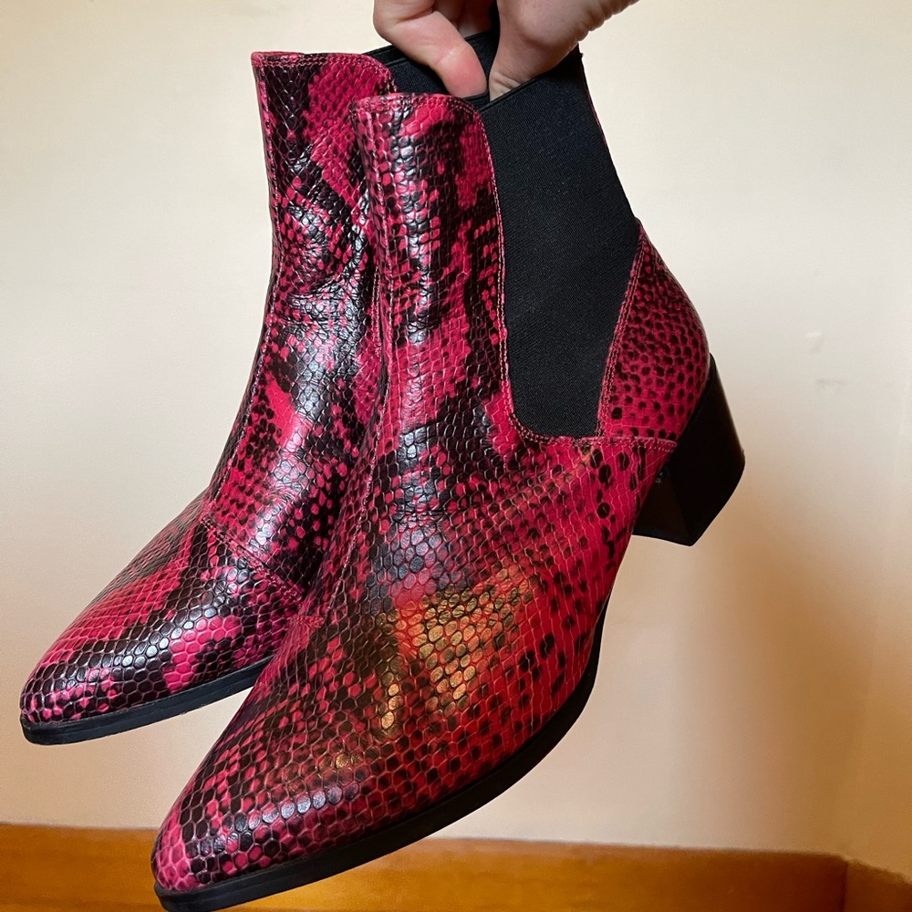 Silent D red snakeskin ankle boot